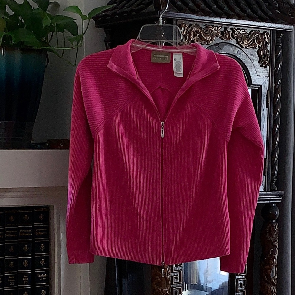 New Liz Claiborne Pink Zip-Up Cardigan Sweater, Size Small